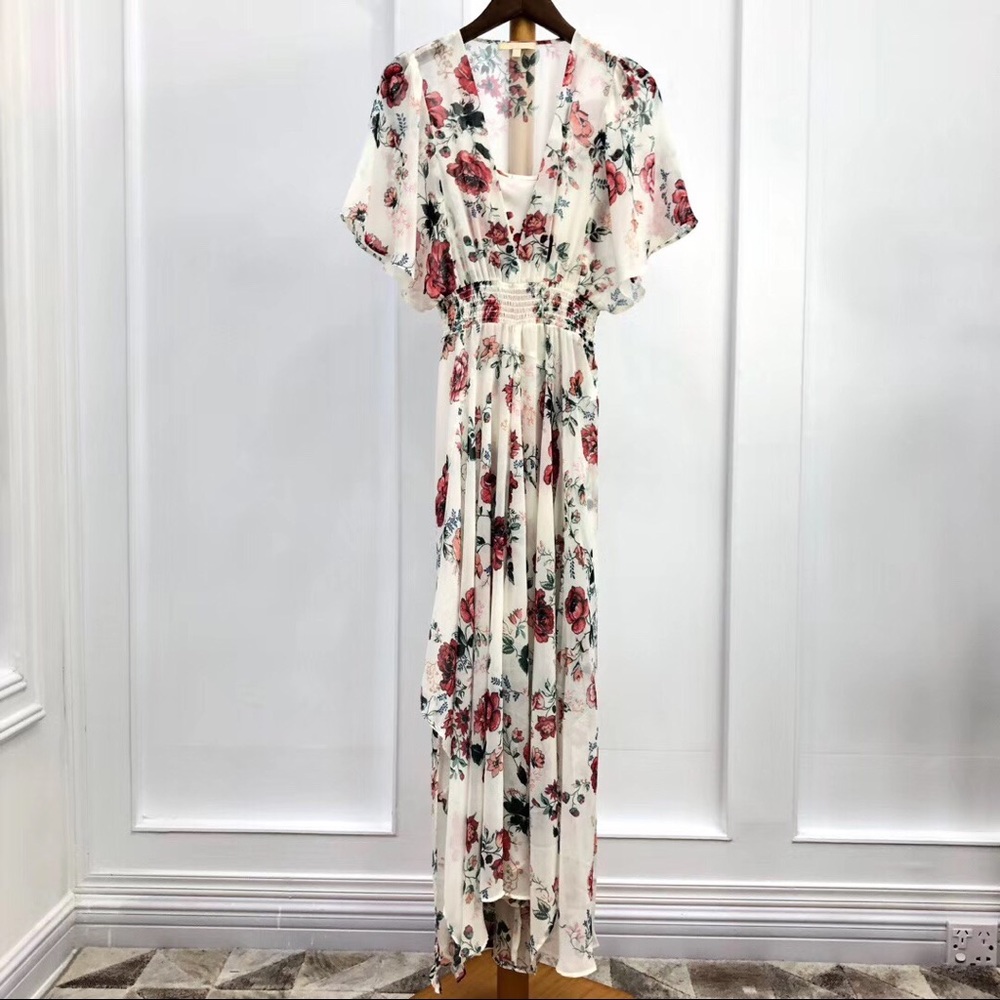 Maje shirred floral-print georgette midi dress